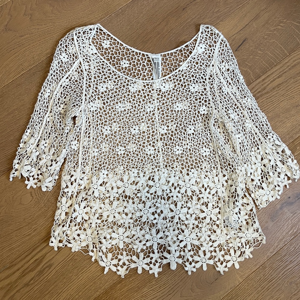Free People Crochet/Eyelet Top with Flowers at Hem
